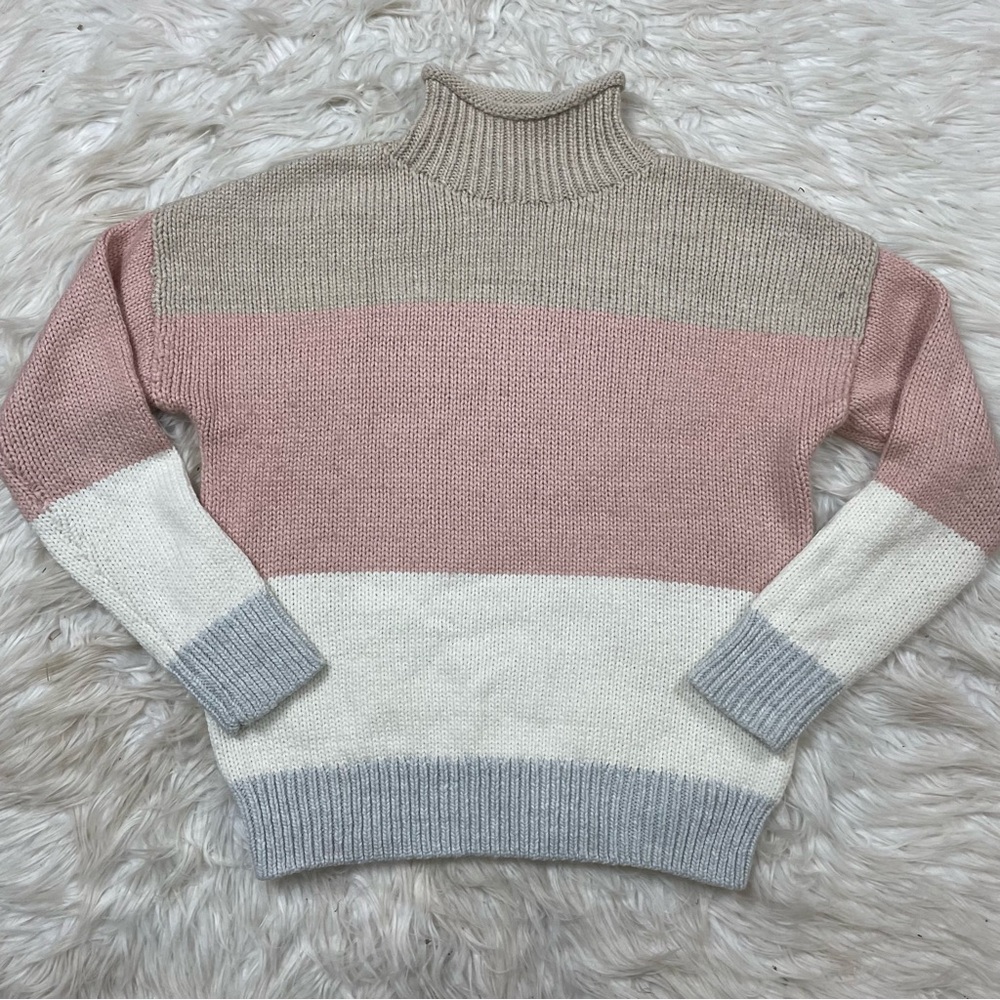 Gap Neutral striped wool blend mock neck sweater Womens XS S Preppy Modern